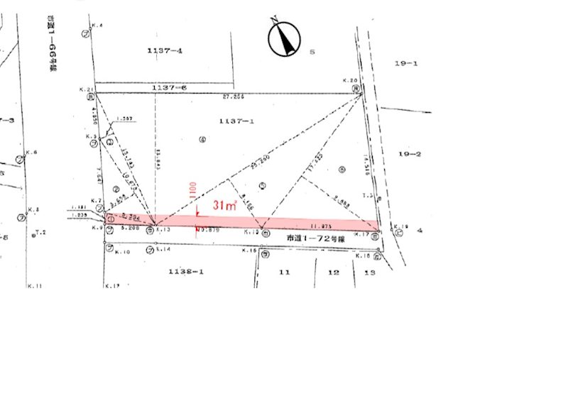 佐倉市鏑木町売地　117坪　建築条件なし　 区画図（セットバック部分約31平米）