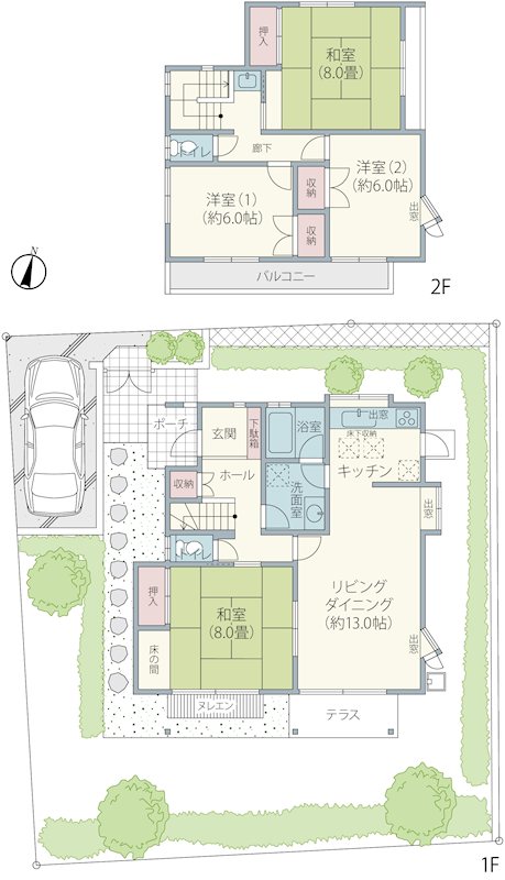 佐倉市宮ノ台2丁目 　敷地60坪超の一戸建て 間取図・土地図