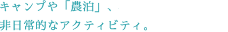 キャンプや「農泊」、非日常的なアクティビティ
