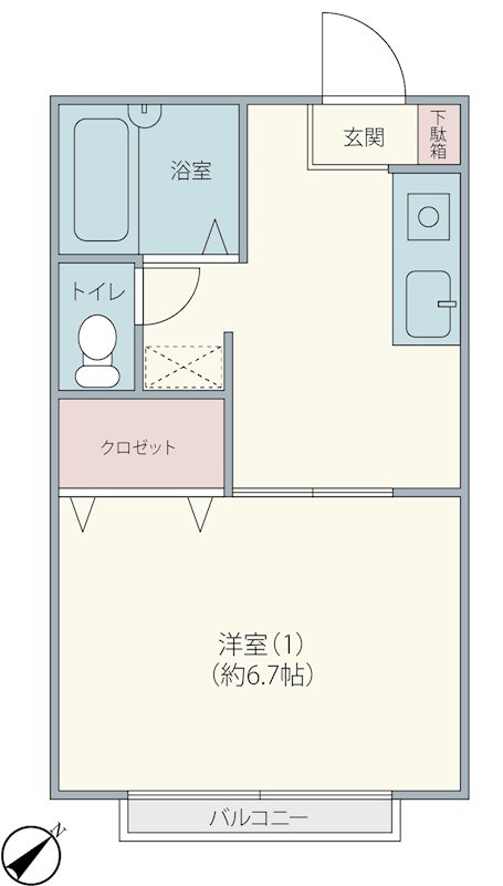 GARDEN HILLS 1Kでリビングとキッチンを仕切れる。