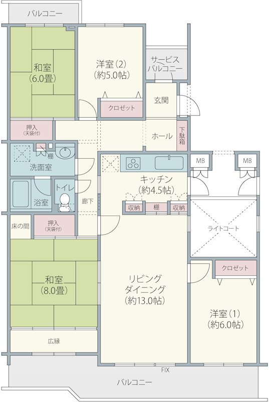 グリーンコーポ中台2号棟 間取り