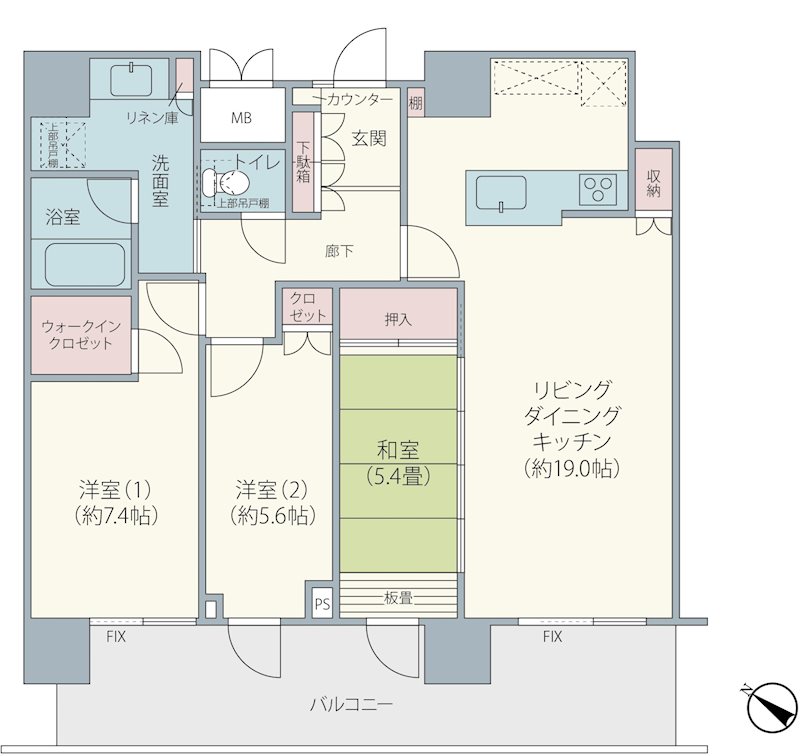 ユーカリが丘スカイプラザ・ミライアタワー 3LDK、ウォークインクローゼット有り