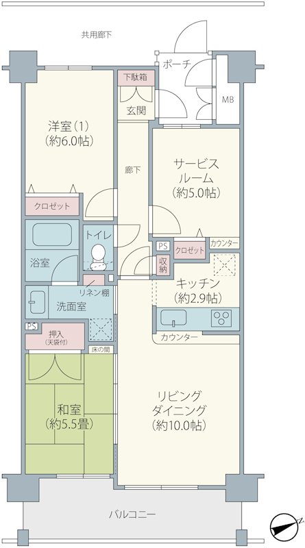 マリーナーガーデン土浦 東南向きの2LDK+S