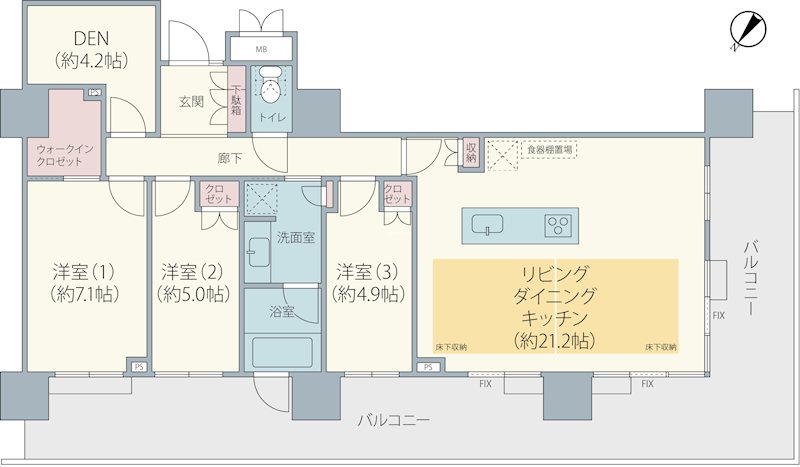 ユーカリが丘スカイプラザ・ミライアタワー　26階角のお部屋 間取図