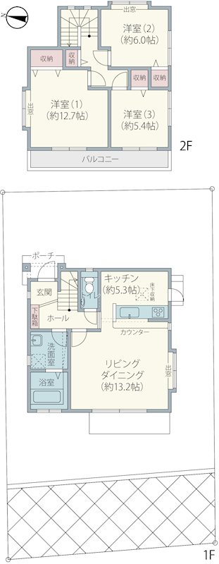 成田市並木町　見晴らしの良い平成12年築戸建 間取図・土地図