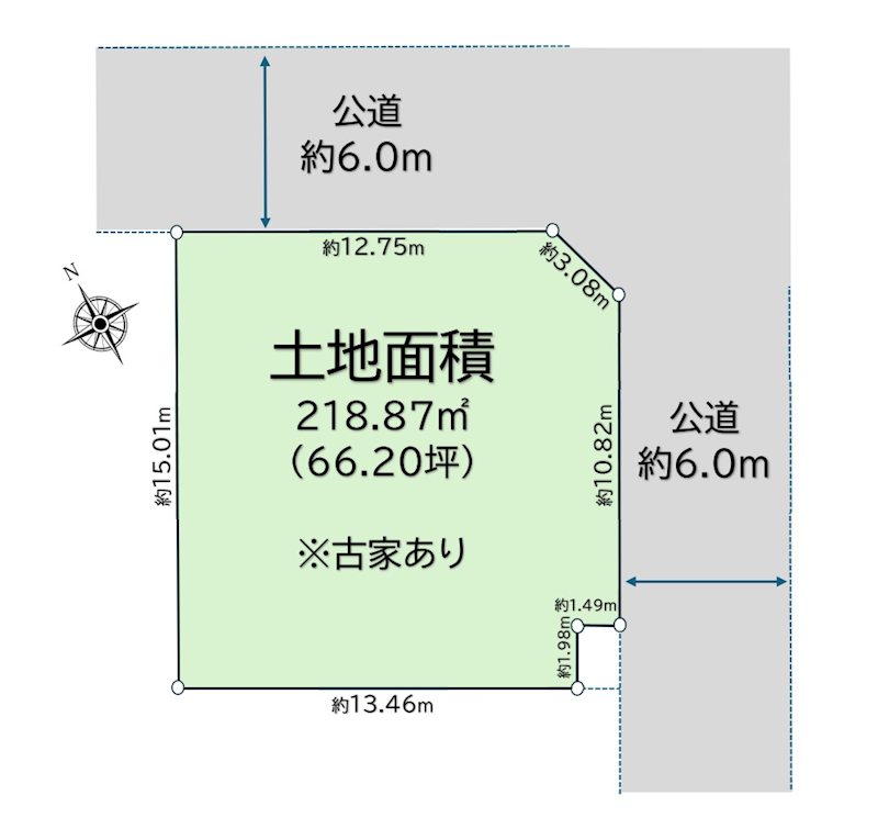 建築条件なし土地　ユーカリが丘2丁目　角地 間取図・土地図
