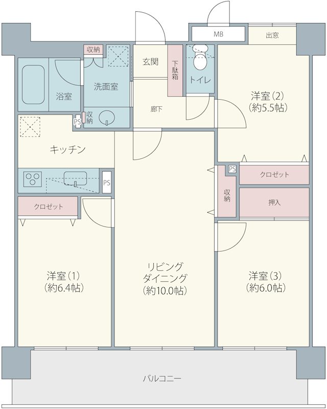 ダイアパレス勝田台　4階　3LDK 間取図・土地図