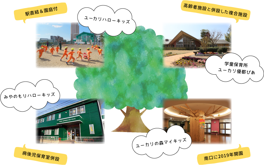 ユーカリハローキッズ みやのもりハローキッズ 学童保育所ユーカリ優都ぴあ ユーカリの森マイキッズ