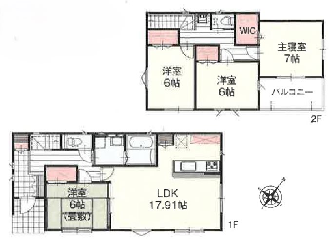 富里市七栄　全29棟の新築分譲　4号棟 間取図・土地図