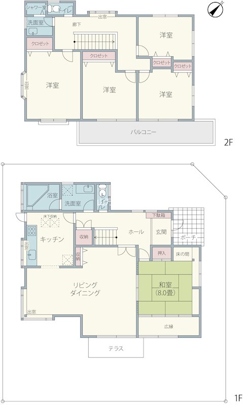 京成本線「ユーカリが丘」駅まで15分でアクセス可！佐倉市宮ノ台5丁目戸建【南ひな壇】【敷地60坪超】【北東北西角地】 全居室6帖以上のゆとりあるプランニングです