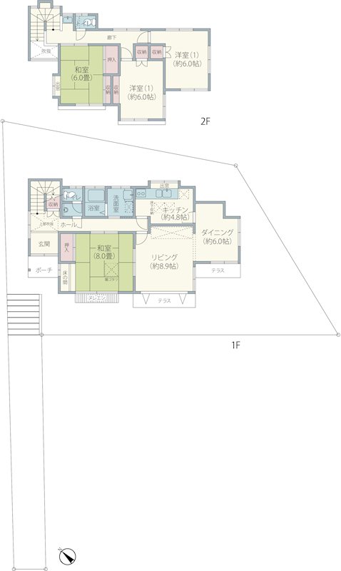 佐倉市ユーカリが丘1丁目　敷地面積60坪超の一戸建 間取図・土地図