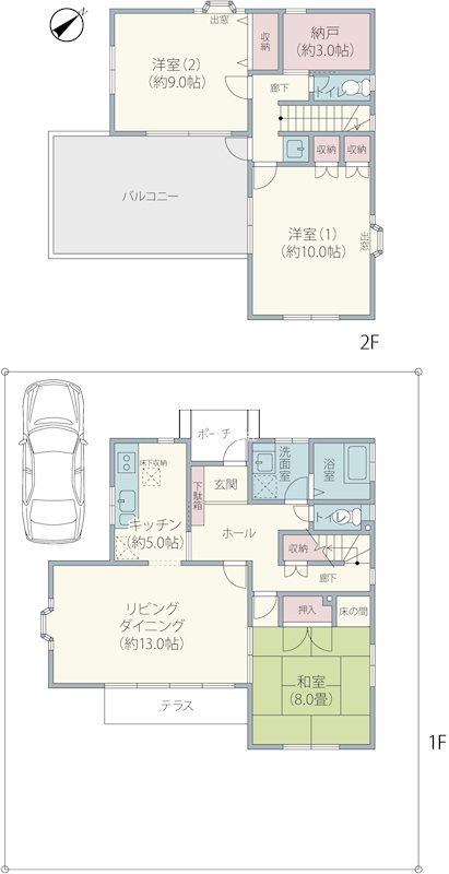 佐倉市上志津 土地57坪付ヘーベルハウス施工中古戸建 大型ルーフバルコニーが特徴的なプランです