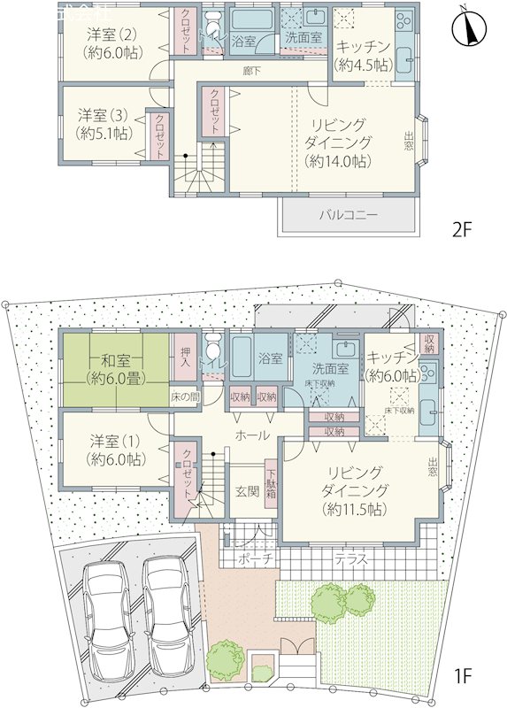佐倉市宮前2丁目　リフォーム済の2世帯住宅 2世帯住宅の収納充実の間取。駐車場2台可。