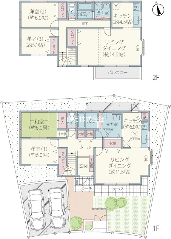 佐倉市宮前2丁目　リフォーム済の2世帯住宅 2世帯住宅の収納充実の間取。駐車場2台可。