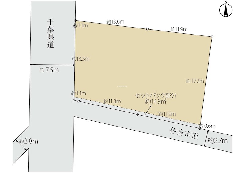 【建築条件無】佐倉市臼井390㎡超南西角更地 有効敷地面積で370㎡超の南西角地です