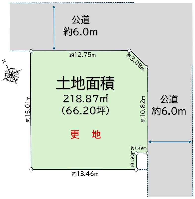 佐倉市ユーカリが丘2丁目　整形角地66坪 間取図・土地図