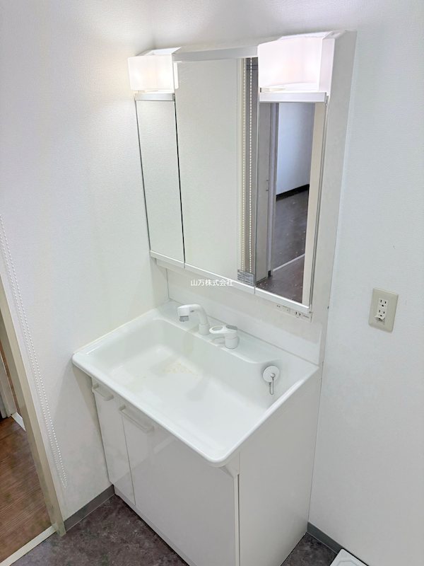 ユーカリ五番町ハイツ３号棟　東南角の部屋　前面棟なし キャビネット付き洗面化粧台